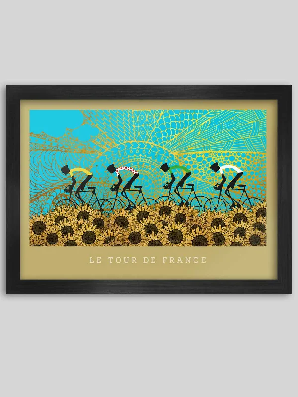 Velvet square accent pillows-Tour de France Sunflowers Cycling Poster Print