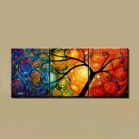 Antique gold candle holders-Canvas Painting, Abstract Art Painting, 3 Piece Canvas Art, Tree of Life Painting, Large Group Painting