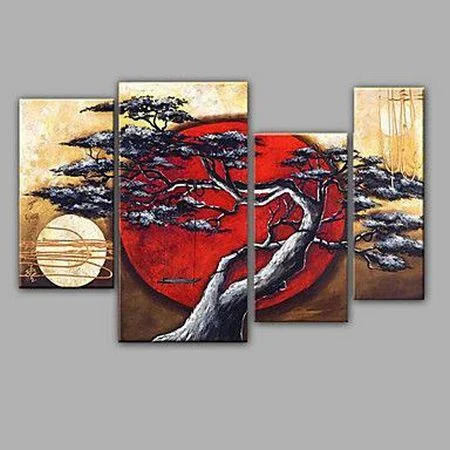 Mid-century wooden coasters-4 Piece Canvas Paintings, Tree Paintings, Moon and Tree Painting, Buy Art Online, Large Painting for Sale, Living Room Acrylic Paintings