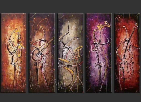 Farmhouse tin wall signs-5 Piece Abstract Painting, Musician Painting, Music Painting, Acrylic Canvas Painting, Modern Paintings for Living Room