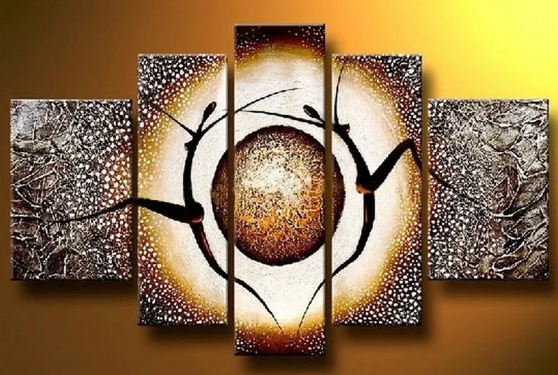 Oval wooden wall clocks-Abstract Acrylic Painting, African Girl Painting, 5 Piece Canvas Painting, Modern Paintings for Living Room, Buy Painting Online