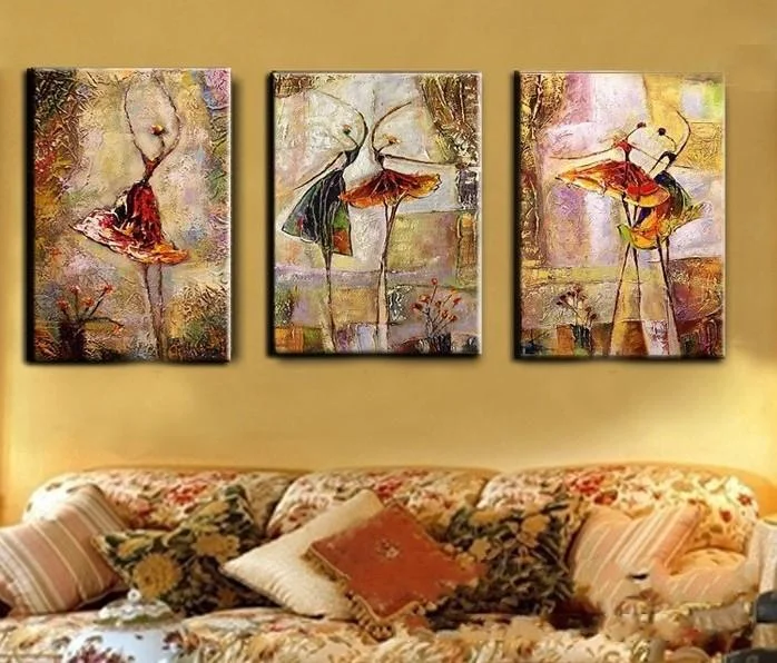 Elegant gold wall shelves-Abstract Acrylic Paintings, Ballet Dancer Painting, Canvas Painting for Bedroom, 3 Panel Wall Art Paintings, Large Painting on Canvas