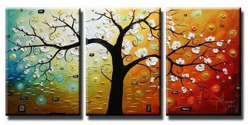 Rustic wooden wall art-Abstract Art, Canvas Painting, Wall Art, Large Painting, 3 Piece Canvas Art, Tree of Life Painting