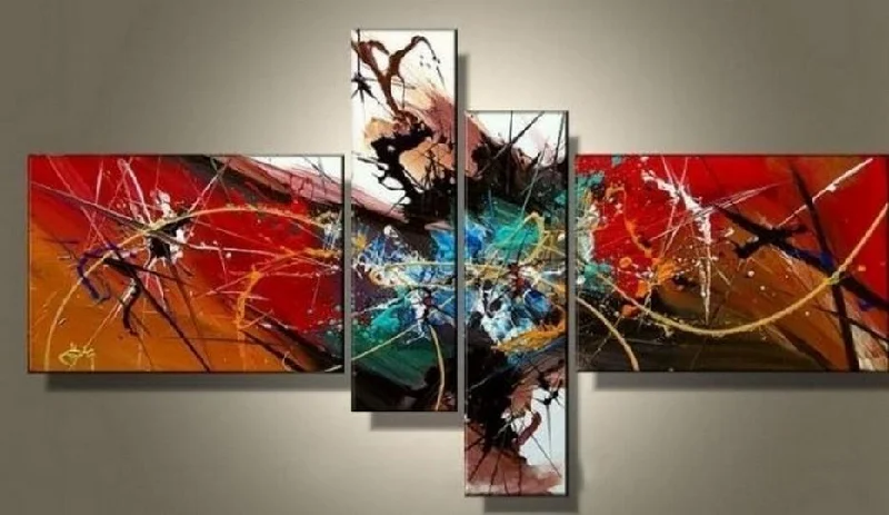 Colorful mosaic wall tiles-Abstract Modern Painting, 4 Piece Wall Art Paintings, Living Room Canvas Painting, Hand Painted Art, Group Painting for Sale