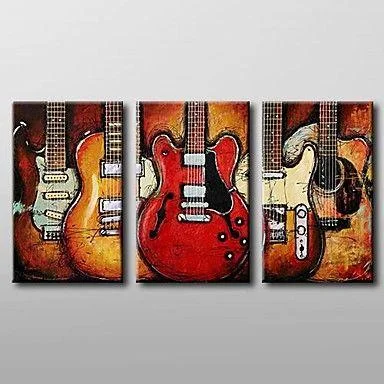 Square brass wall clocks-Modern Abstract Painting, 3 Piece Canvas Art, Red Abstract Painting, Electric Guitar Painting, Canvas Painting for Living Room