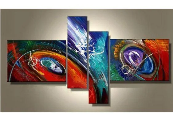 Handcrafted wooden bowls-Abstract Canvas Painting, Large Acrylic Painting on Canvas, 4 Piece Abstract Art, Living Room Modern Paintings, Buy Painting Online