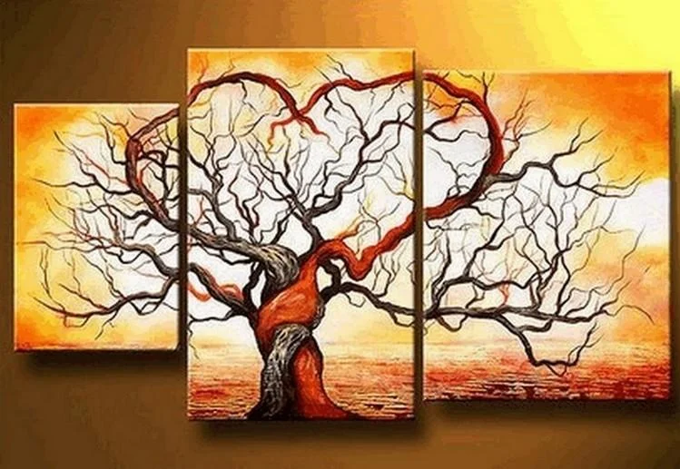 Nautical rope table lamps-Love Tree Painting, Acrylic Painting for Living Room, 3 Piece Canvas Painting, Tree of Life Painting, Hand Painted Canvas Art