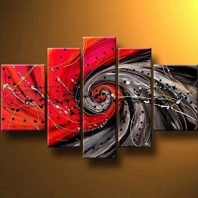 Glass terrarium decorations-Abstract Painting on Canvas, Red Canvas Painting, Modern Wall Art Paintings, Extra Large Painting for Living Room, 5 Panel Wall Painting