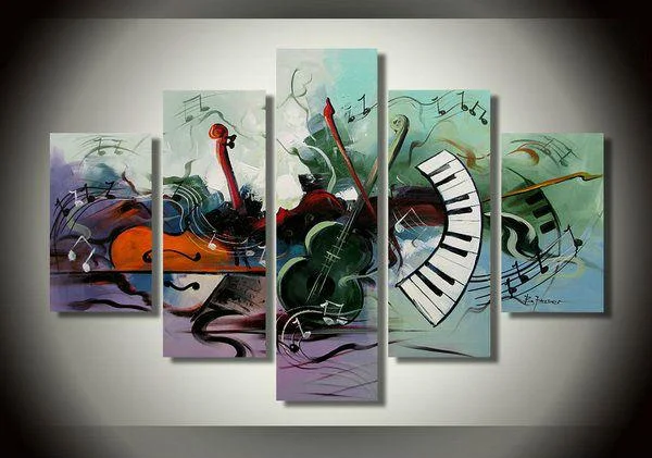 Farmhouse mason jar vases-Abstract Painting, Violin, Electronic organ Painting, 5 Piece Abstract Wall Art, Musical Instrument Painting