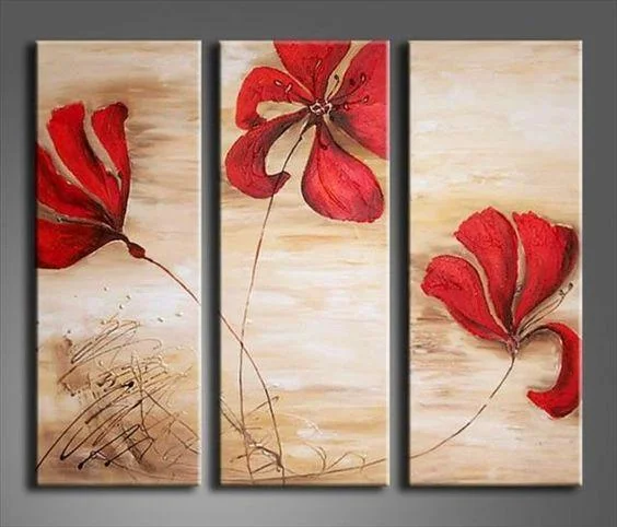 Antique brass wall sconces-Acrylic Flower Paintings, Acrylic Wall Art Painting, Red Flower Painting, Modern Contemporary Paintings