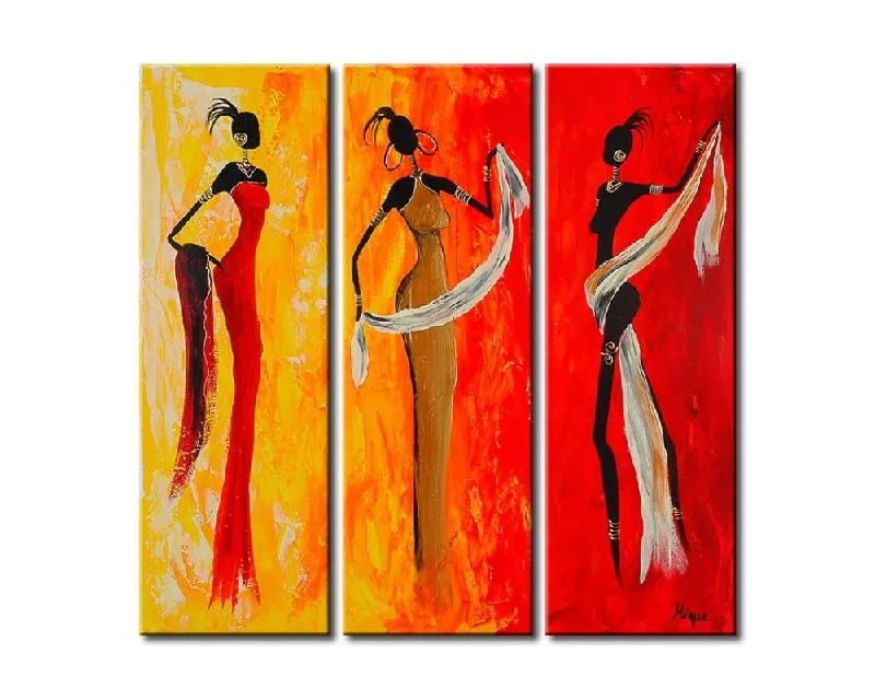 Copper lantern centerpieces-African Girls, 3 Piece Wall Painting, African Acrylic Paintings, African Woman Painting, Wall Art Paintings