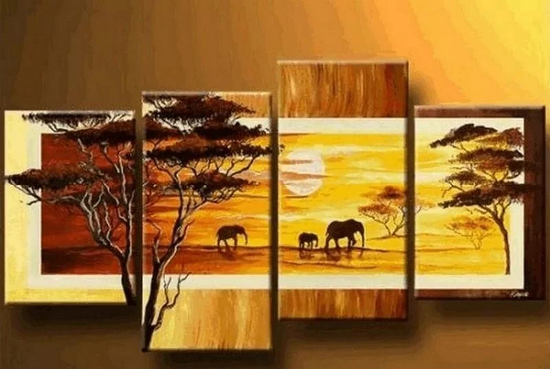 Copper geometric candle holders-African Painting, Sunset Painting, Large Painting for Sale, Hand Painted Canvas Art, Landscape Paintings, Living Room Wall Art Paintings