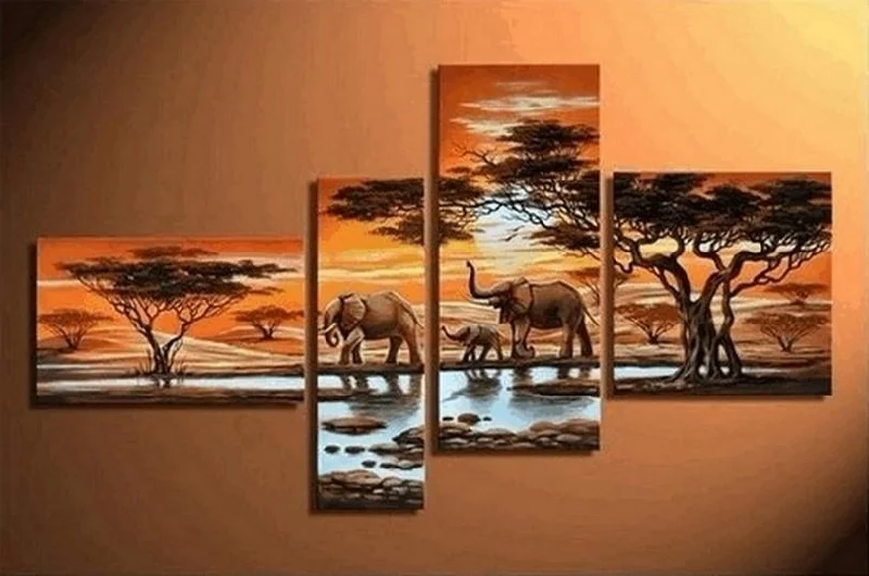 Retro polka dot table decor-African Painting Sunset Animal Painting, African Painting, Living Room Wall Art, Modern Art, Contemporary Art, Modern Art