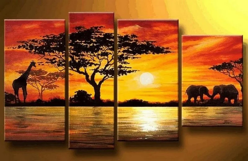 Abstract ceramic wall art-African Painting, Sunset Painting, Living Room Wall Art Paintings, Landscape Canvas Paintings, Extra Large Wall Art Paintings