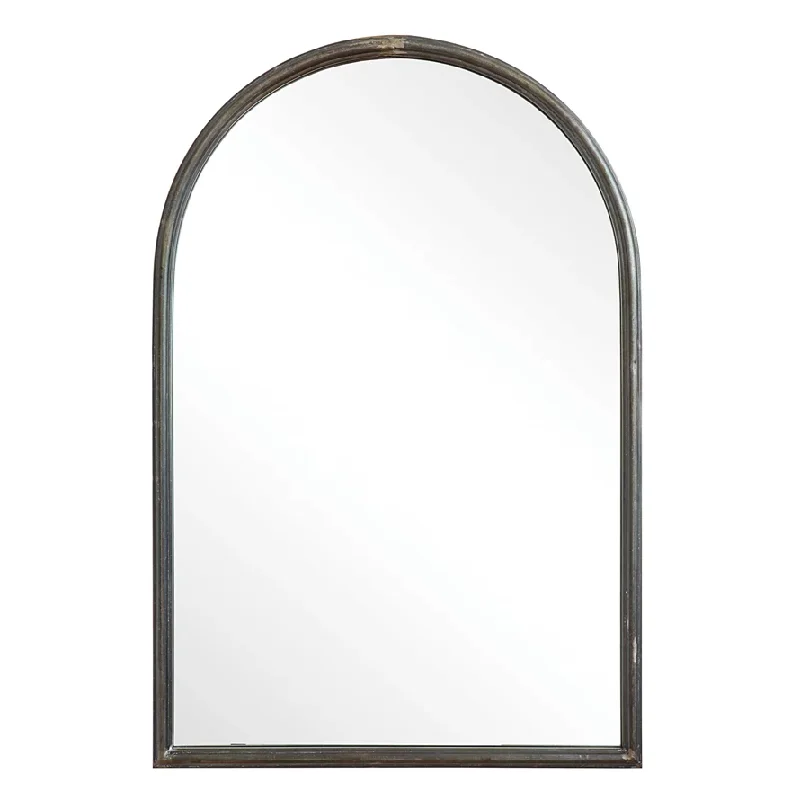 Velvet tufted ottomans-Arched Black Metal Framed Wall Mirror