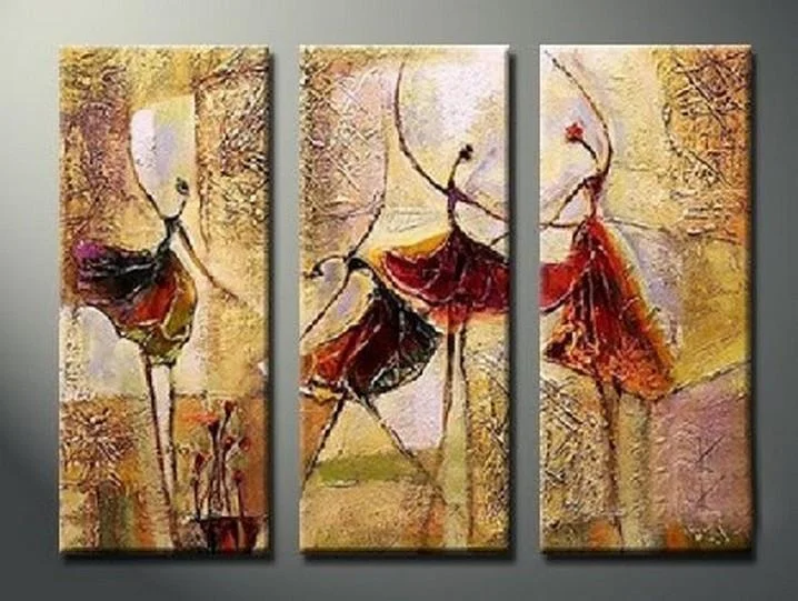 Shabby chic picture frames-Bedroom Wall Art, Canvas Painting, Ballet Dancer Painting, Abstract Figure Art, Acrylic Art, 3 Piece Wall Art