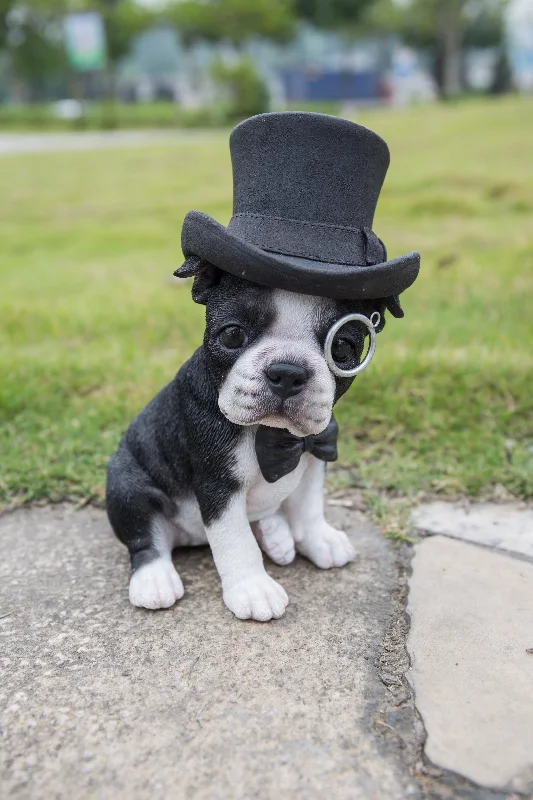 Marble geometric table clocks-Boston Terrier With Top Hat, Spectacle and Bow Tie Statue