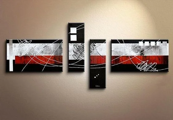 Colorful mosaic wall tiles-Modern Canvas Art Paintings, Large Abstract Painting for Living Room, Oil Painting on Canvas, Black and Red Canvas Painting, Modern Painting for Sale