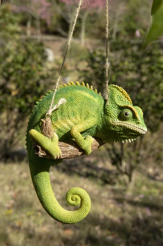 Velvet tufted cushions-Chameleon on a Branch