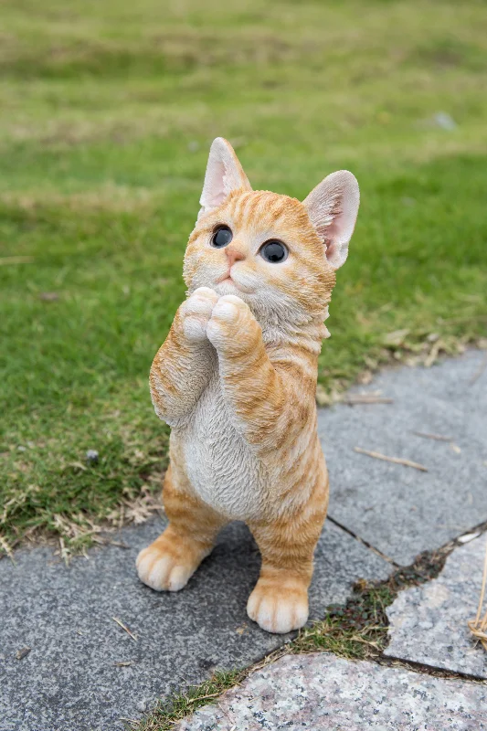 Bohemian macrame wall shelves-Kitten Praying - Orange Tabby Statue