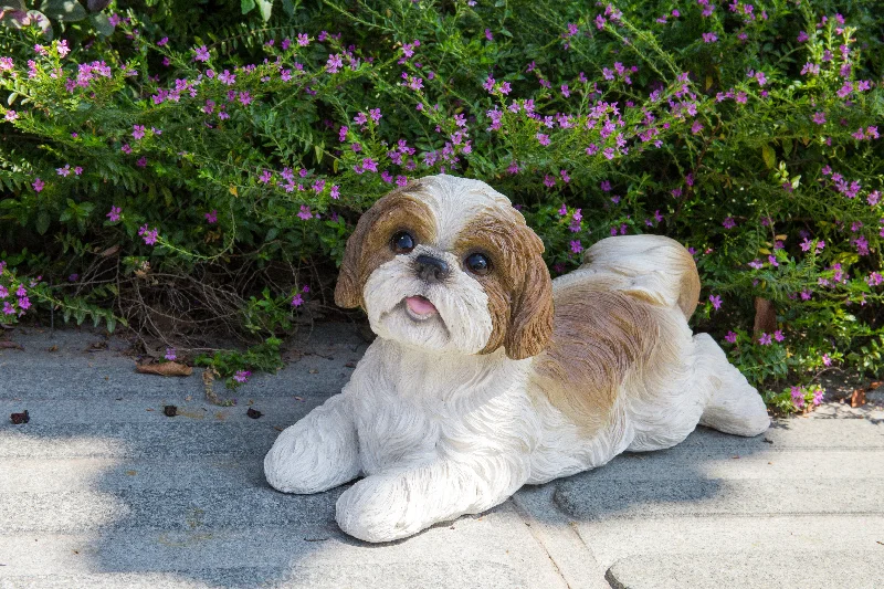 Minimalist black candle holders-Shih Tzu puppy Lying Down-Brown and White Statue