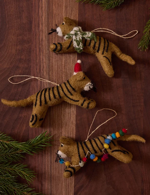 Rustic cedar wall shelves-Felt Tiger Trio Ornaments (Set of 3) by Sarah Sherman Samuel