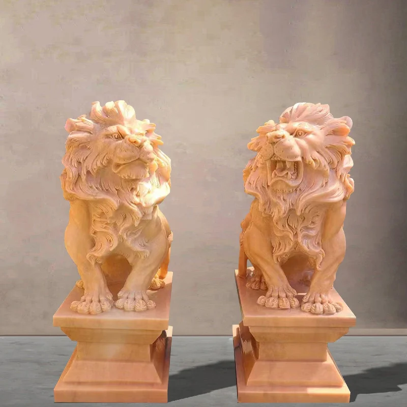 Woven bamboo storage baskets-FINEST A Pair Large Sitting Lion Marble Statues/Sculptures FM-014