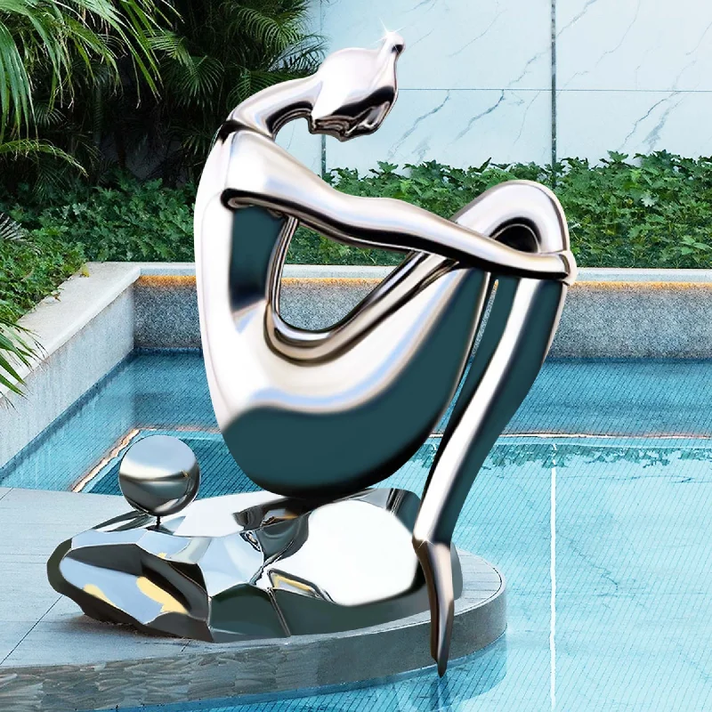 Glass terrarium decorations-FINEST Abstract Stainless Steel Human Form Sculpture - Modern Outdoor Art Piece FS-098