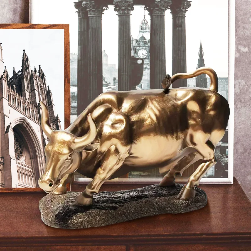 Farmhouse galvanized wall decor-FINEST Custom Polished Indoor Bronze Bull Tabletop Sculpture FB-071