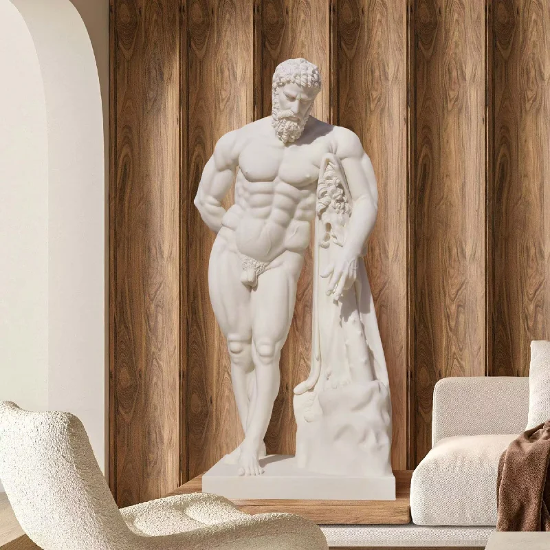 Eclectic striped throw pillows-FINEST Greek Life Size Hercules Marble Statue FM-023