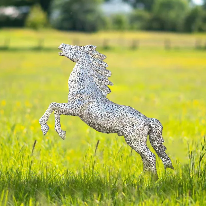 Elegant crystal wall clocks-FINEST Hollow design Metal Jumping Horse Garden Sculpture  FS-018