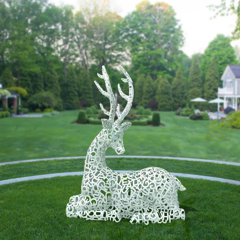 Hand-painted pottery planters-FINEST Hollow Letter White Elk Outdoor Metal Sculpture Series FS-022