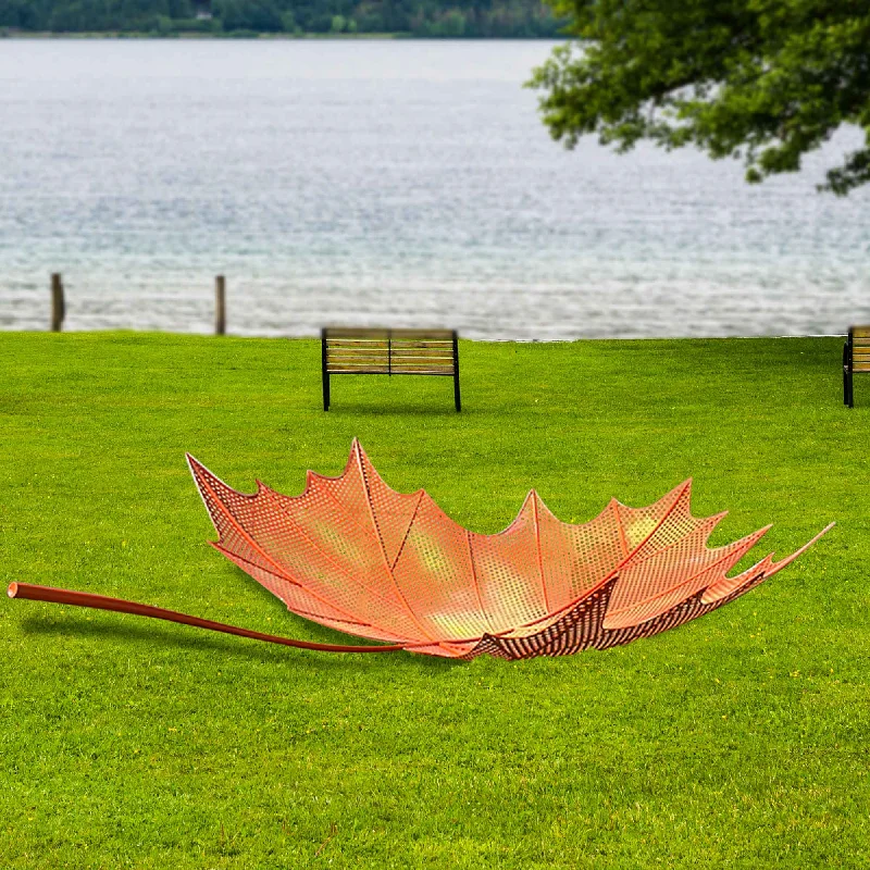 Elegant silver table mirrors-FINEST Large Yellow Leaf Metal Outdoor Sculptures FS-025