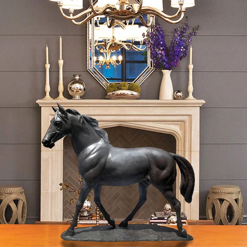 Glass cloche terrarium decor-FINEST Majestic Black Stallion Bronze Horse Sculpture FB-058