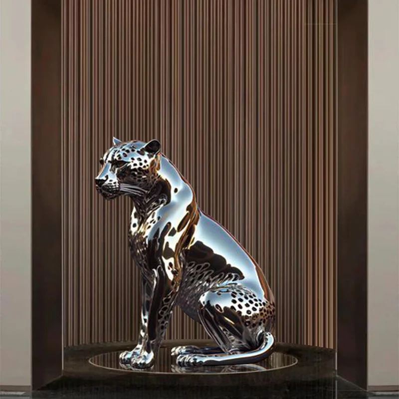 Retro floral curtain panels-FINEST Mirror Polished Stainless Steel Cheetah Animal Sculpture FS-073