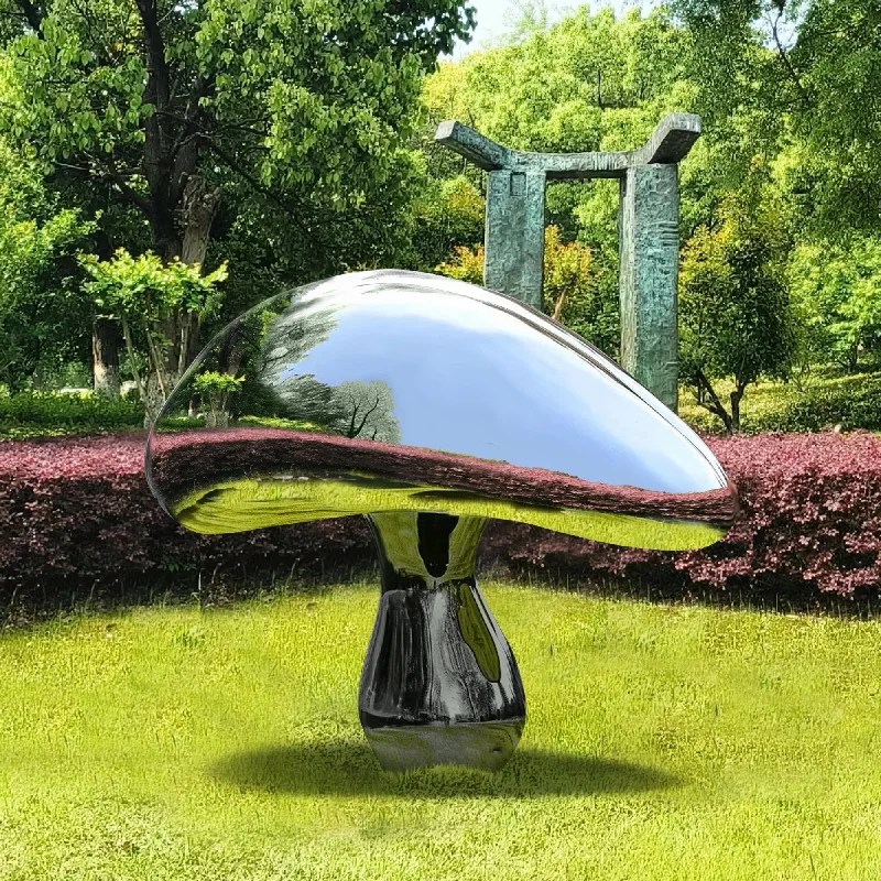 Square brass wall clocks-FINEST Mirror Polished Stainless Steel Mushroom Garden Sculpture FS-068