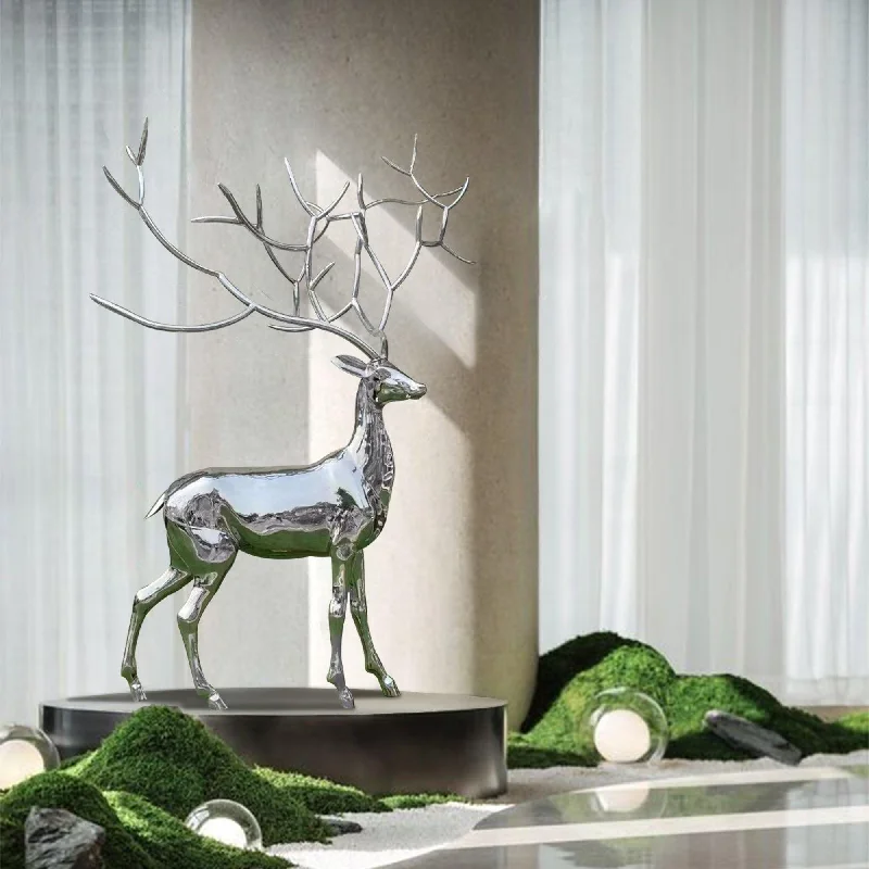 Abstract fabric wall hangings-FINEST Modern High Polished Stainless Steel Elk Sculpture FS-016