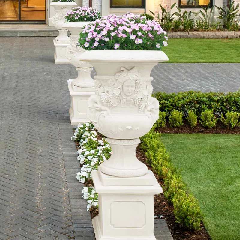 Marble coasters with gold trim-FINEST A Pair Outdoor Garden Statues Hand Carved White Marble Flowerpot FM-036