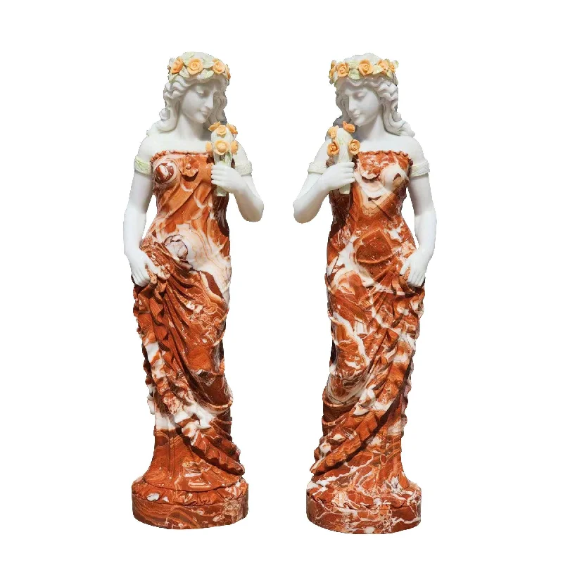 Copper wire fairy lights-FINEST Outdoor Statues A Pair Marble Lady Statues For Sale FM-031