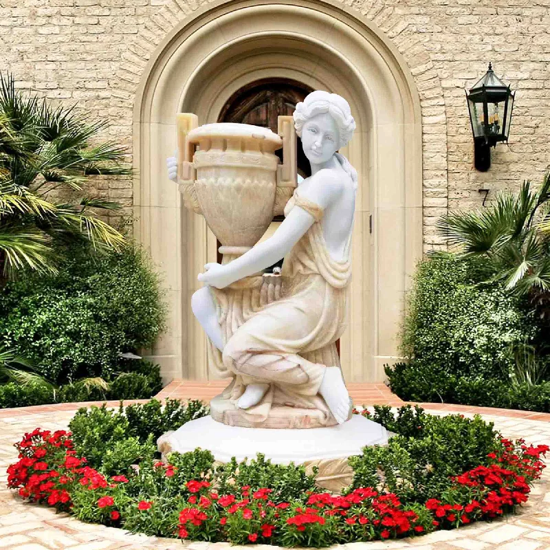 Nautical starfish wall decor-FINEST Sitting Maidens with Urns Marble Garden Sculpture FM-018