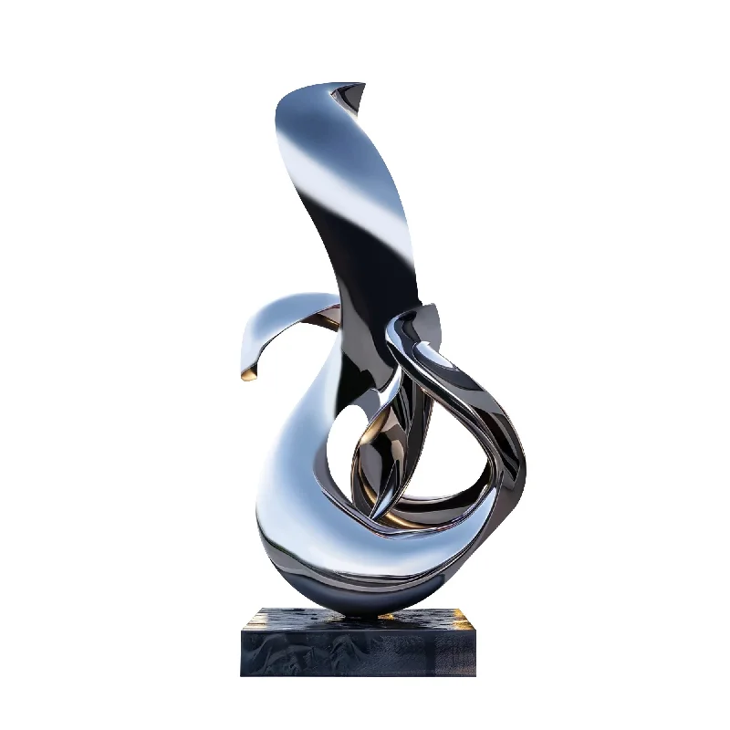 Minimalist black wall shelves-FINEST Sleek Abstract Stainless Steel Sculpture with Fluid Curves FS-103