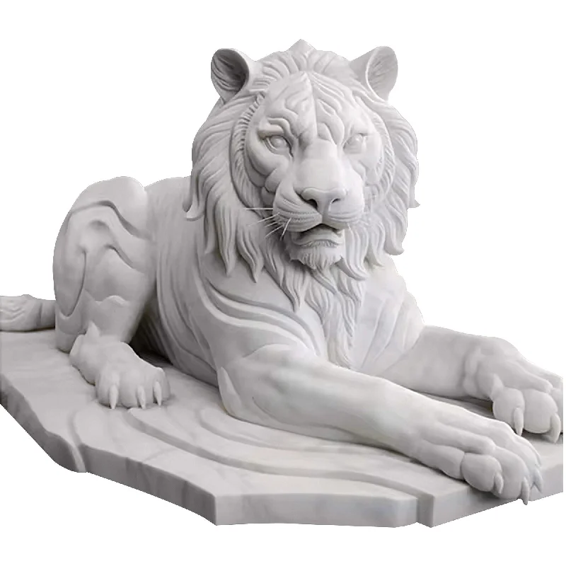 Round decorative wall mirrors-FINEST Statues For Outdoors Lying Tiger Marble Animal Statues FM-037