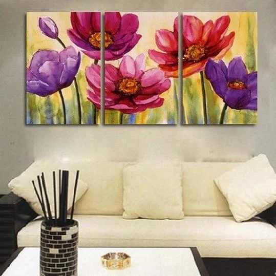 Colorful ceramic wall shelves-Flower Art, Floral Painting, Canvas Painting, Original Art, Large Painting, Abstract Oil Painting, Living Room Art, Modern Art, 3 Piece Wall Art, Abstract Painting