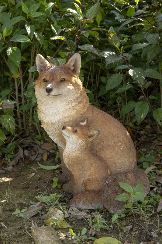 Velvet bolster cushions-Fox Mother & Baby Fox Sitting Statue