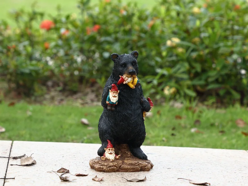 Rustic pine serving trays-Gnomes In Trouble With Black Bear Statue