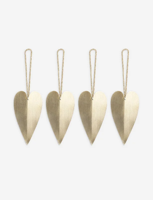 Marble geometric sculptures-Heart Brass Ornaments (Set of 4) by Ferm Living