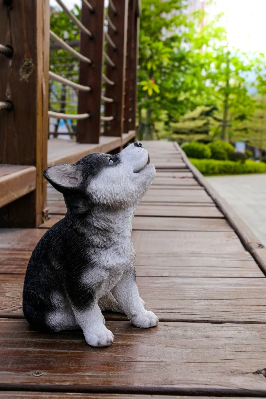 Coastal driftwood table decor-Howling Husky Puppy Statue