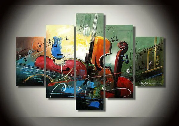 Square decorative mirrors-5 Piece Abstract Art Painting, Cello Painting, Modern Acrylic Painting, Violin Painting, Bedroom Abstract Paintings