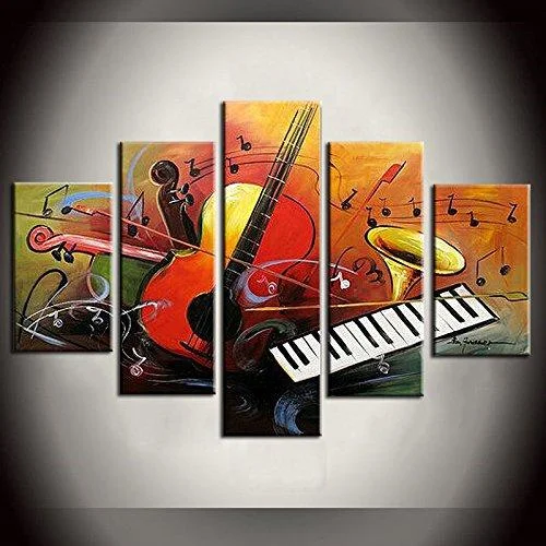 Colorful glass wall art-5 Piece Canvas Art Paintings, Violin Musical Instruction Painting, Abstract Canvas Painting, Electronic Organ Painting, Modern Paintings