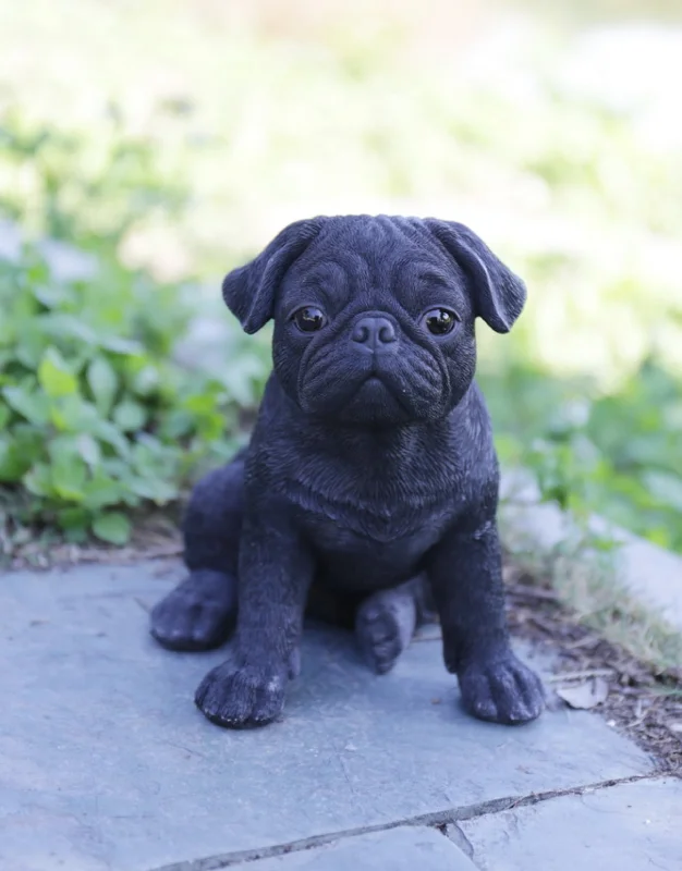 Velvet tufted ottomans-Pug Puppy - Black